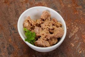 Canned tuna fish in the bowl photo