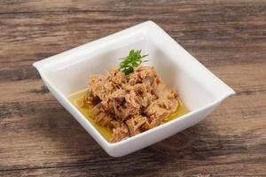 Canned tuna fish in the bowl photo