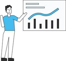 The boy is looking at the bar graph. vector