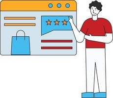 The boy is rating the web page. vector