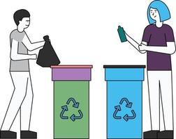 Boy and girl are cleaning the environment. vector