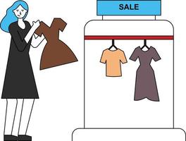 The girl is buying clothes from the sale. vector