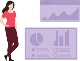 The girl is standing by the web page chart. vector