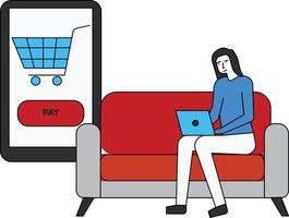 The girl is shopping online. vector