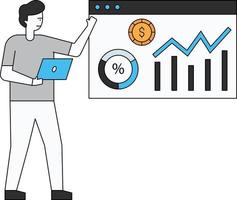 The boy is working on a dollar chart on a web page. vector