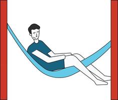 The boy is resting on the hammock swing. vector