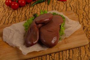 Raw pork kidneys photo