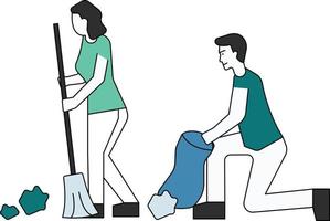 Boy and girl are cleaning the environment. vector