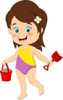 Cartoon little girl holding bucket and scoop vector