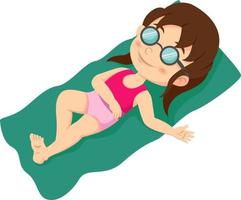 Cute little girl cartoon sunbathing on towel vector