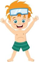 Cartoon little boy scuba diver vector