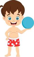 Cute little boy cartoon holding beach ball vector