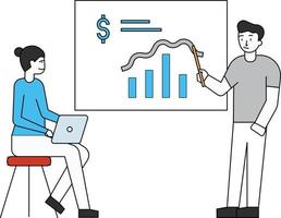 niño y niña trabajando en el gráfico de barras del dólar. vector