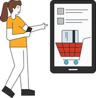 The girl is shopping on mobile. vector