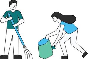 Boy and girl are cleaning the environment. vector