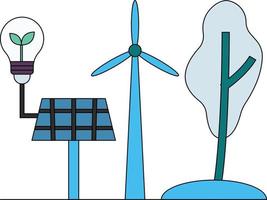 el panel solar es alimentado por un molino de viento. vector