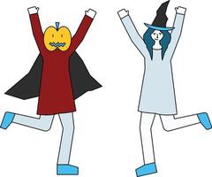 Boy and girl are celebrating Halloween. vector