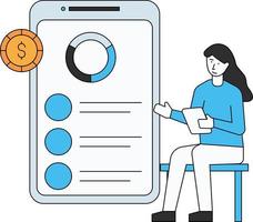 The girl is working on the dollar chart. vector