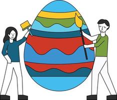 Boy and girl painting Easter eggs. vector