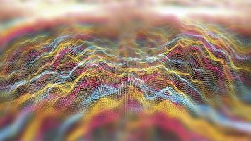 futurista línea abstracta amarillo rojo aqua elemento bolas forma de onda oscilación, visualización tecnología de onda superficie digital partículas estrellas