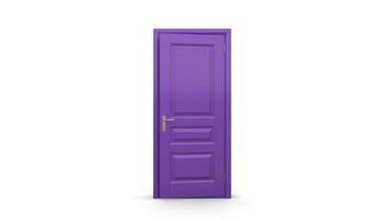 purple door Creative illustration of open, closed door, entrance realistic doorway isolated on background 3d photo