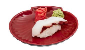 Japanese sushi with meat octopus on a white background photo