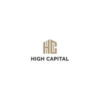 abstract initial letter H and C in the form of house in gold color applied for an investment firm logo design also suitable for the brands or companies that have initial name HC or CH vector