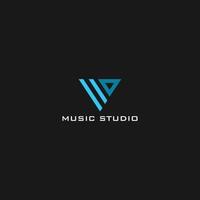 abstract initial letter W and B logo in blue color isolated in triangle shape applied for music studio and video agency logo also suitable for the brands or companies that have initial name BW or WB vector