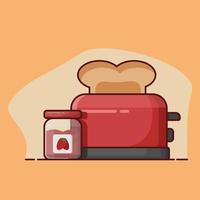 Toaster with Bread and Jam Bottle