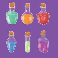 conjunto de botella de poción con elixir mágico vector