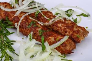 Kebab with onion rings photo