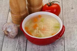 Chicken soup with noodles photo