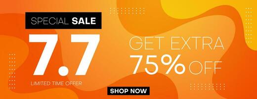 7.7 sale banner design template with orange abstract background. business vector illustration