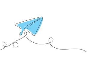 Continuous line drawing. Paper plane isolated on white background for Business creativity and freedom design. Vector illustration minimalism.