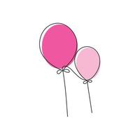 Continuous line drawing. Balloon in celebration party isolated on white background for Birthday design. Vector illustration