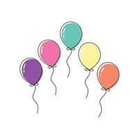 Continuous line drawing. Set balloon in celebration party isolated on white background for Birthday design. Vector illustration