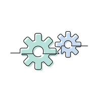 Continuous line drawing. Gears minimalist on white background. Vector illustration