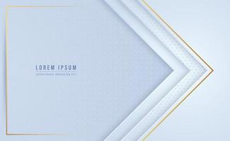 Geometric white shapes with textured layers, golden lines abstract background. Minimalist decoration for banner design. Vector illustration