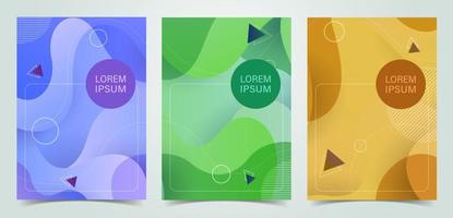 Cover design set using fluid shape and geometric shapes in composition. vector illustration