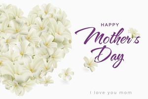 Mother's day with heart flower postcard pure white conveys love for mother. Realistic file. vector