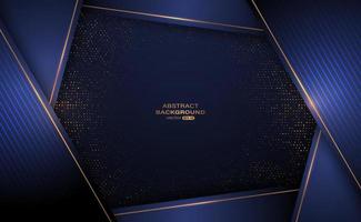Abstract navy blue luxury background with glitter and golden lines glowing dots golden combinations. Vector illustration
