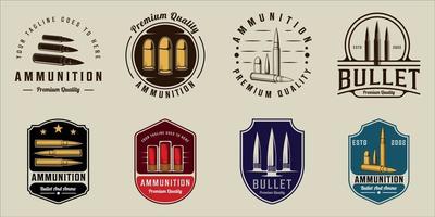 set of bullet or ammo emblem logo vector illustration template icon graphic design. bundle collection of various ammunition for weapon sign or symbol for military equipment concept