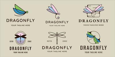 set of dragonfly logo vector line art modern color illustration template icon graphic design. bundle collection of various simple and minimalist  insect or bug sign or symbol for nature concept