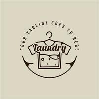 t-shirt laundry logo line art simple minimalist vector illustration template icon graphic design. Wardrobe Shoulder Hanger sign or symbol for business with typography and creative concept