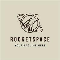 rocket space line art simple vintage vector illustration template icon graphic design. spaceship linear sign or symbol simple minimalist with circle badge