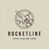 rocket space line art simple vintage vector illustration template icon graphic design. spaceship linear sign or symbol simple minimalist with circle badge