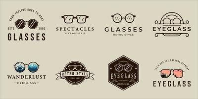 set of eyeglass logo vector vintage illustration template icon graphic design. bundle collection eyeglasses or spectacles sign or symbol for business shop with badge and typography retro style