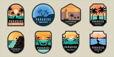 set of beach or island emblem logo modern vintage vector illustration template icon graphic design. bundle collection of various nature concept sign or symbol for business travel adventure