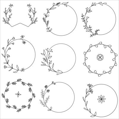 A set of wreaths of leaves, branches and flowers. Plant elements for wedding and holiday decoration.