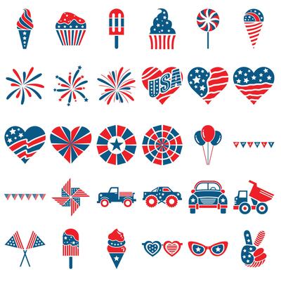 4th July of Indipendence day of USA celebration flat national symbols set for independence day